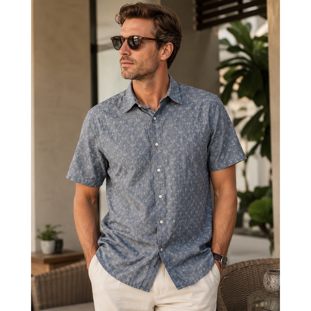 Cremieux Premium Mens XXL Blue Paisley Print Cotton Button Shirt SS